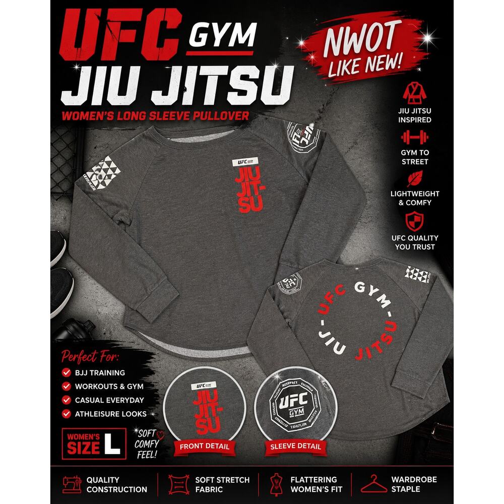 UFC Gym Jiu Jitsu Long Sleeve Pullover Gray Graphic Tee Large NWOT